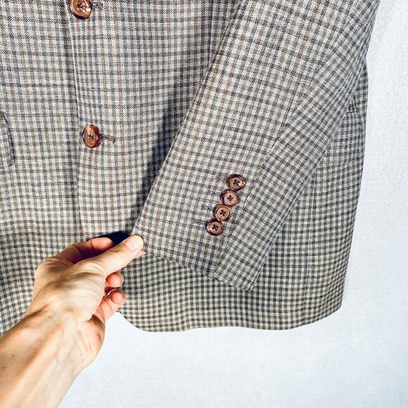 Ralph Lauren Blazer Mens 40R Tan Silk Wool Gingham Plaid Sport Coat Jacket - Picture 4 of 15